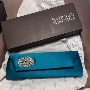 NWT Badgley Mischka Jewel-Embellished Blue Clutch